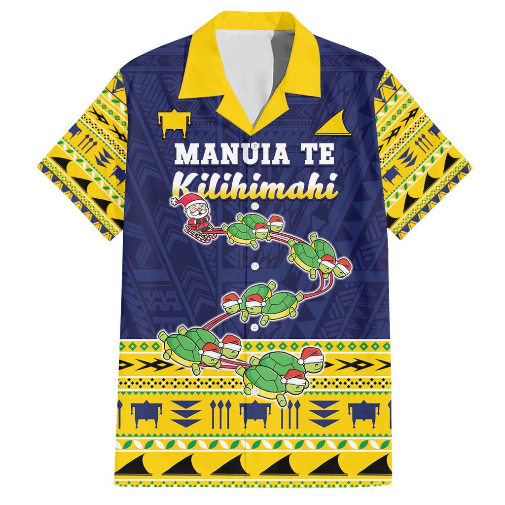 Tokelau Christmas Family Matching Short Sleeve Bodycon Dress and Hawaiian Shirt Tokelauan Turtle Santa Sleigh LT05 Dad's Shirt - Short Sleeve Yellow - Polynesian Pride