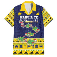 Tokelau Christmas Family Matching Tank Maxi Dress and Hawaiian Shirt Tokelauan Turtle Santa Sleigh LT05 Dad's Shirt - Short Sleeve Yellow - Polynesian Pride