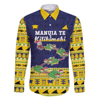 Tokelau Christmas Family Matching Tank Maxi Dress and Hawaiian Shirt Tokelauan Turtle Santa Sleigh LT05 Dad's Shirt - Long Sleeve Yellow - Polynesian Pride