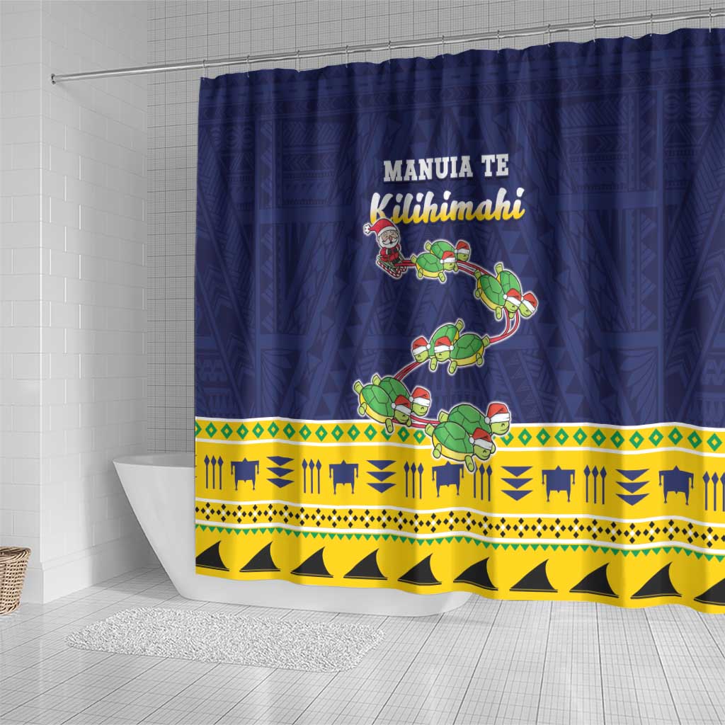 Tokelau Christmas Shower Curtain Tokelauan Turtle Santa Sleigh LT05 - Polynesian Pride