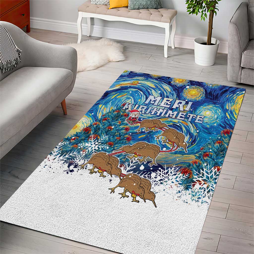 New Zealand Christmas Area Rug Kiwis Santa Sleigh Starry Night Style