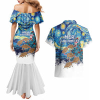 New Zealand Christmas Couples Matching Mermaid Dress and Hawaiian Shirt Kiwis Santa Sleigh Starry Night Style LT05 - Polynesian Pride