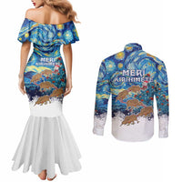 New Zealand Christmas Couples Matching Mermaid Dress and Long Sleeve Button Shirt Kiwis Santa Sleigh Starry Night Style LT05 - Polynesian Pride