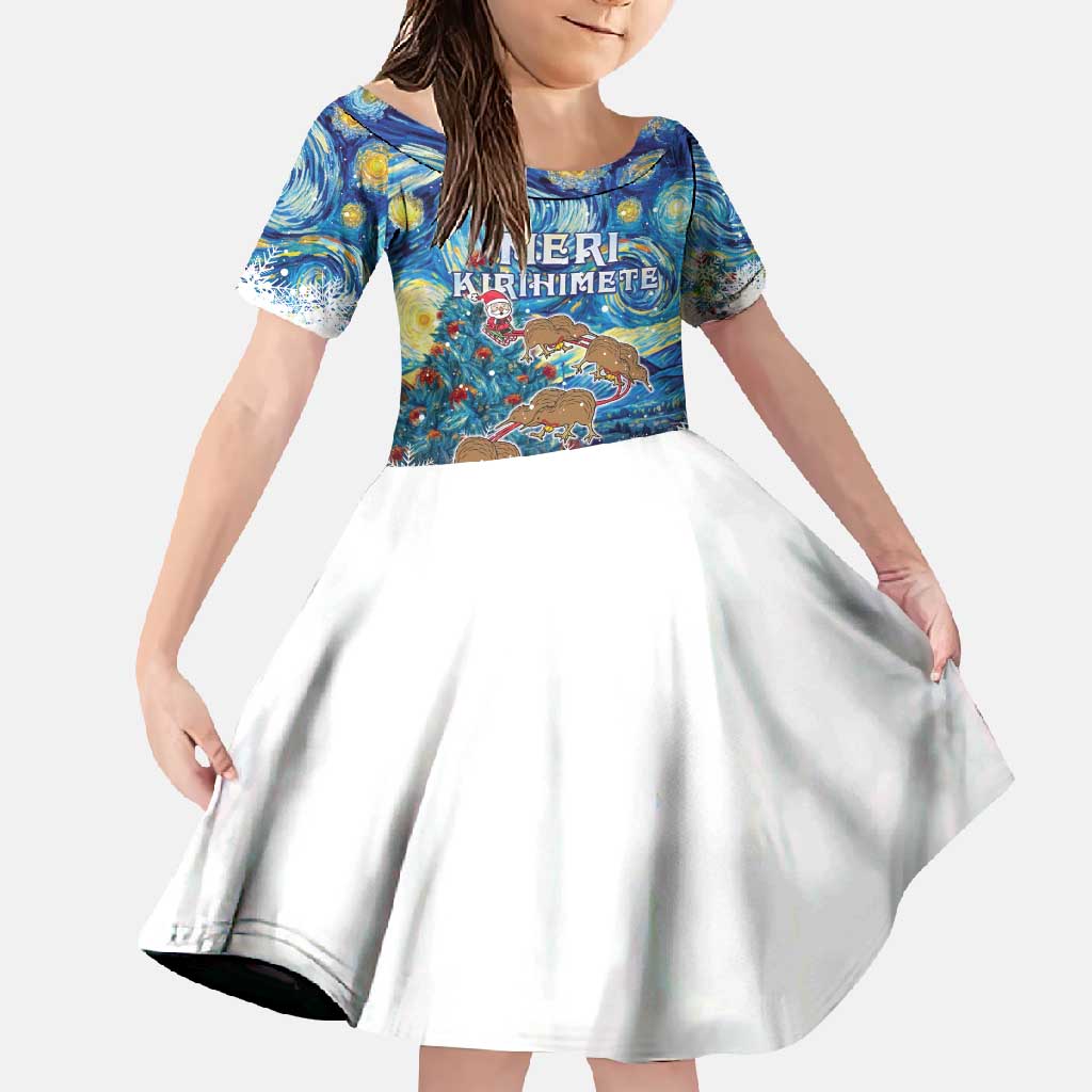 New Zealand Christmas Family Matching Mermaid Dress and Hawaiian Shirt Kiwis Santa Sleigh Starry Night Style LT05 Daughter's Dress Blue - Polynesian Pride