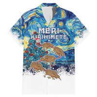 New Zealand Christmas Family Matching Mermaid Dress and Hawaiian Shirt Kiwis Santa Sleigh Starry Night Style LT05 Dad's Shirt - Short Sleeve Blue - Polynesian Pride