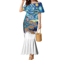 New Zealand Christmas Family Matching Mermaid Dress and Hawaiian Shirt Kiwis Santa Sleigh Starry Night Style LT05 Mom's Dress Blue - Polynesian Pride