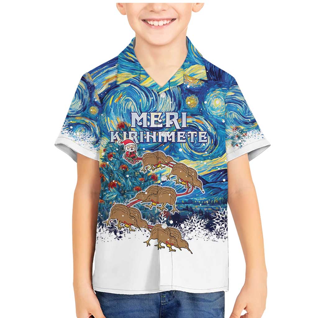 New Zealand Christmas Family Matching Mermaid Dress and Hawaiian Shirt Kiwis Santa Sleigh Starry Night Style LT05 Son's Shirt Blue - Polynesian Pride