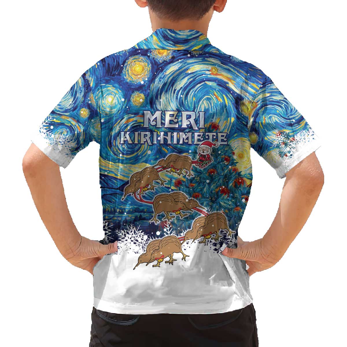 New Zealand Christmas Family Matching Off The Shoulder Long Sleeve Dress and Hawaiian Shirt Kiwis Santa Sleigh Starry Night Style LT05 - Polynesian Pride