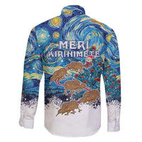 New Zealand Christmas Family Matching Off The Shoulder Long Sleeve Dress and Hawaiian Shirt Kiwis Santa Sleigh Starry Night Style LT05 - Polynesian Pride