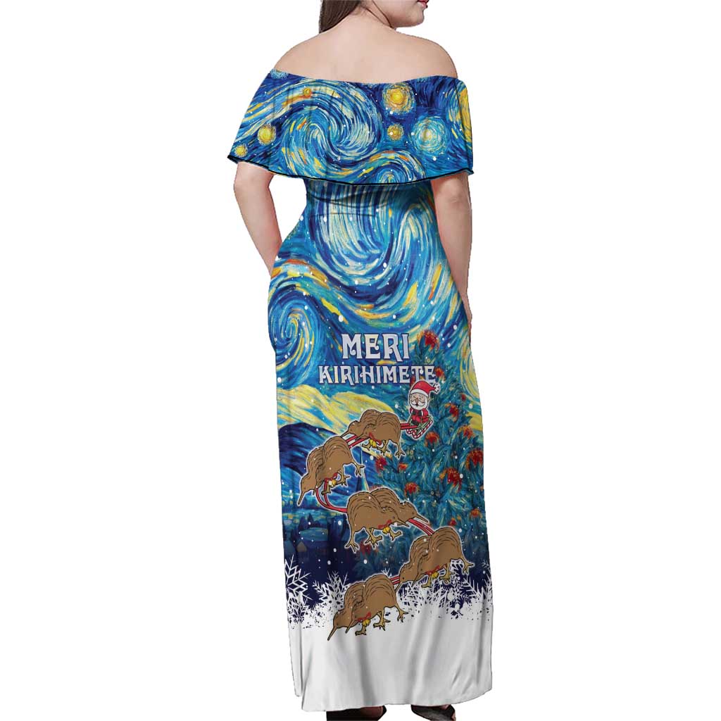 New Zealand Christmas Family Matching Off Shoulder Maxi Dress and Hawaiian Shirt Kiwis Santa Sleigh Starry Night Style LT05 - Polynesian Pride
