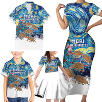 New Zealand Christmas Family Matching Short Sleeve Bodycon Dress and Hawaiian Shirt Kiwis Santa Sleigh Starry Night Style LT05 - Polynesian Pride