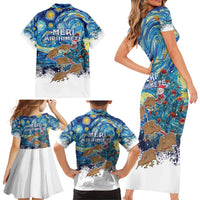 New Zealand Christmas Family Matching Short Sleeve Bodycon Dress and Hawaiian Shirt Kiwis Santa Sleigh Starry Night Style LT05 - Polynesian Pride