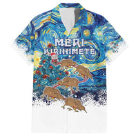 New Zealand Christmas Family Matching Short Sleeve Bodycon Dress and Hawaiian Shirt Kiwis Santa Sleigh Starry Night Style LT05 Dad's Shirt - Short Sleeve Blue - Polynesian Pride