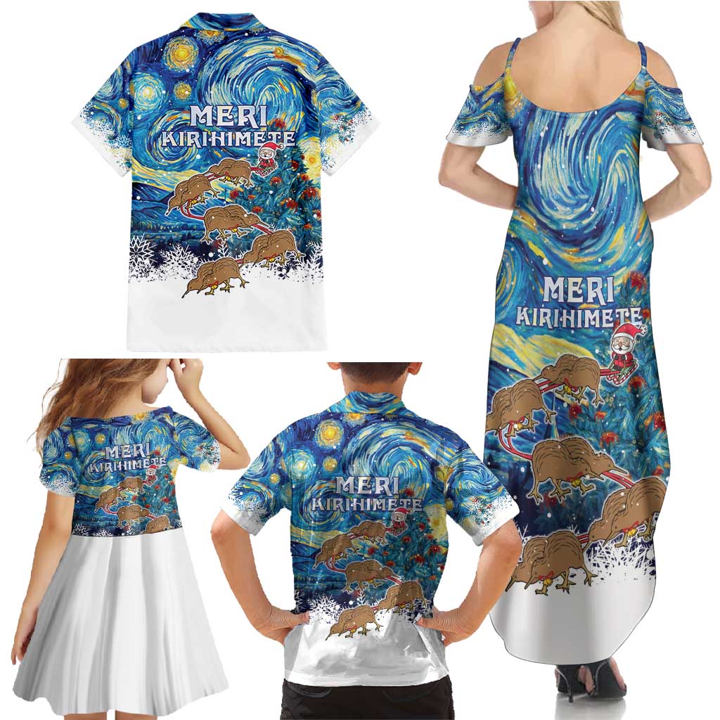 New Zealand Christmas Family Matching Summer Maxi Dress and Hawaiian Shirt Kiwis Santa Sleigh Starry Night Style LT05 - Polynesian Pride