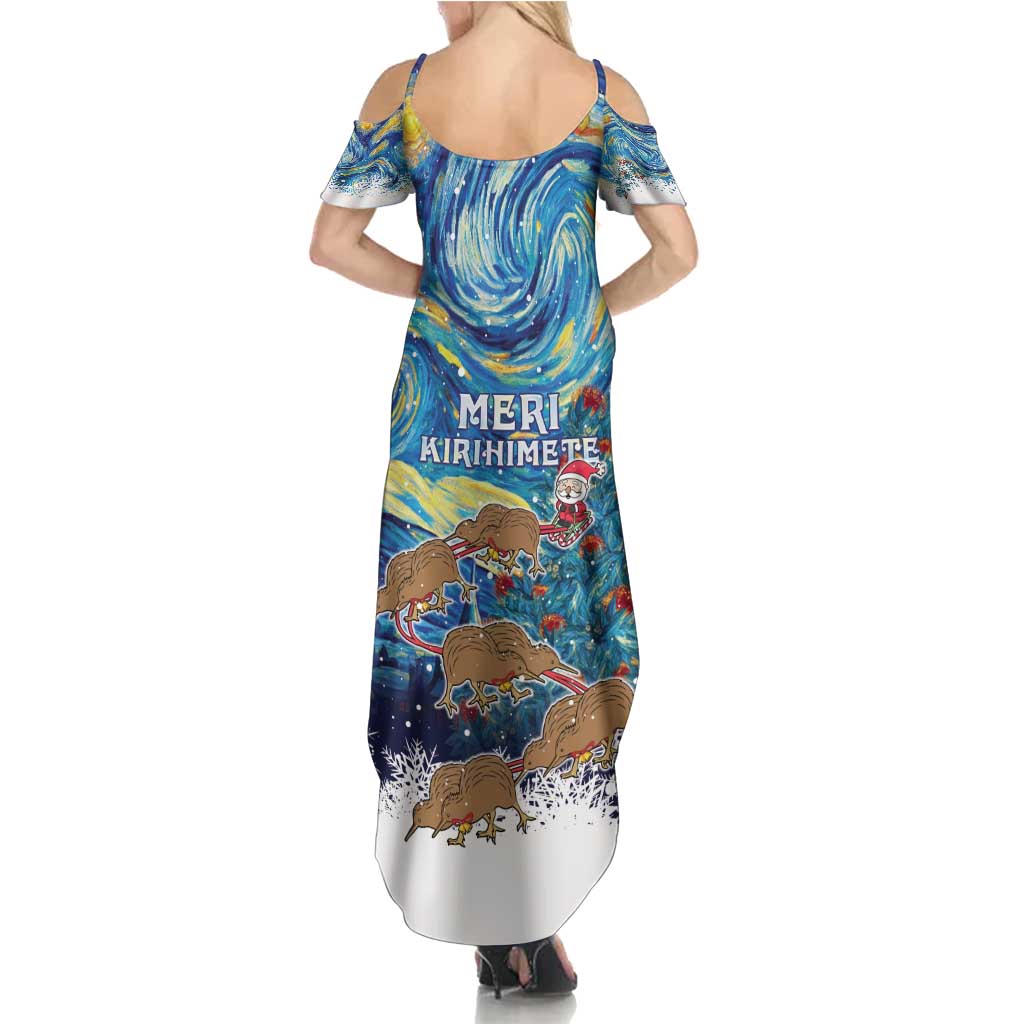 New Zealand Christmas Family Matching Summer Maxi Dress and Hawaiian Shirt Kiwis Santa Sleigh Starry Night Style LT05 - Polynesian Pride
