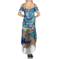 New Zealand Christmas Family Matching Summer Maxi Dress and Hawaiian Shirt Kiwis Santa Sleigh Starry Night Style LT05 - Polynesian Pride