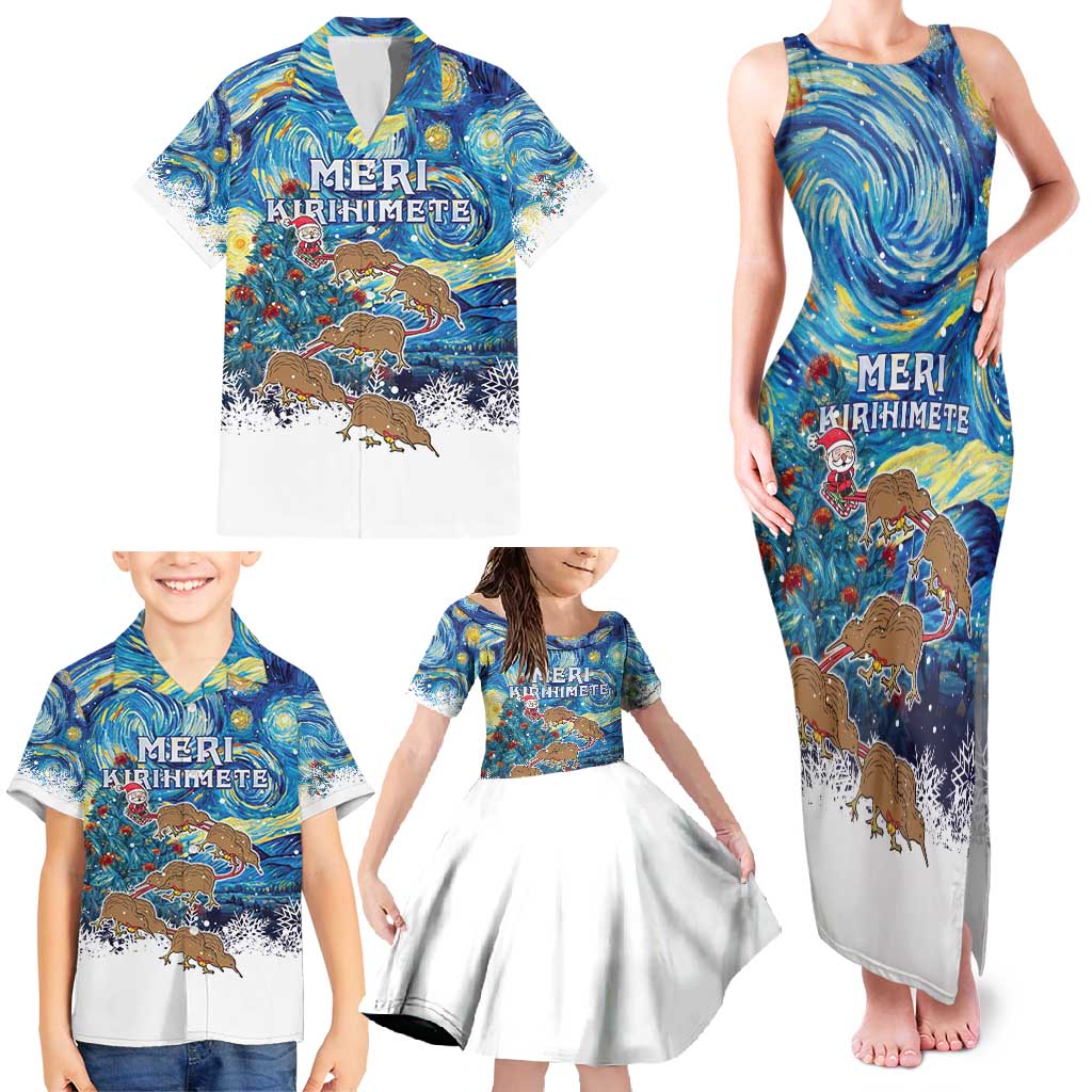 New Zealand Christmas Family Matching Tank Maxi Dress and Hawaiian Shirt Kiwis Santa Sleigh Starry Night Style LT05 - Polynesian Pride