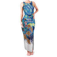 New Zealand Christmas Family Matching Tank Maxi Dress and Hawaiian Shirt Kiwis Santa Sleigh Starry Night Style LT05 Mom's Dress Blue - Polynesian Pride