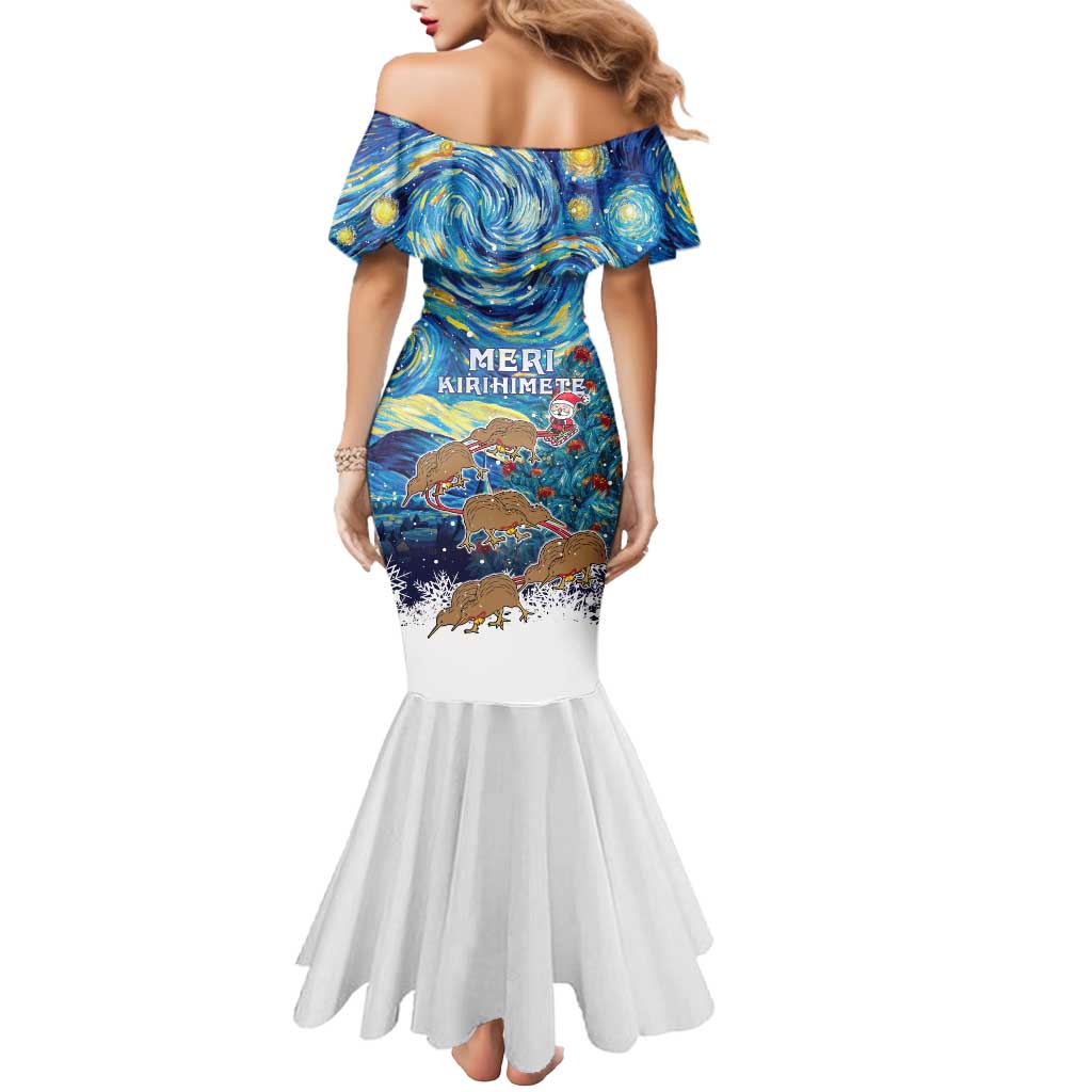 New Zealand Christmas Mermaid Dress Kiwis Santa Sleigh Starry Night Style LT05 - Polynesian Pride
