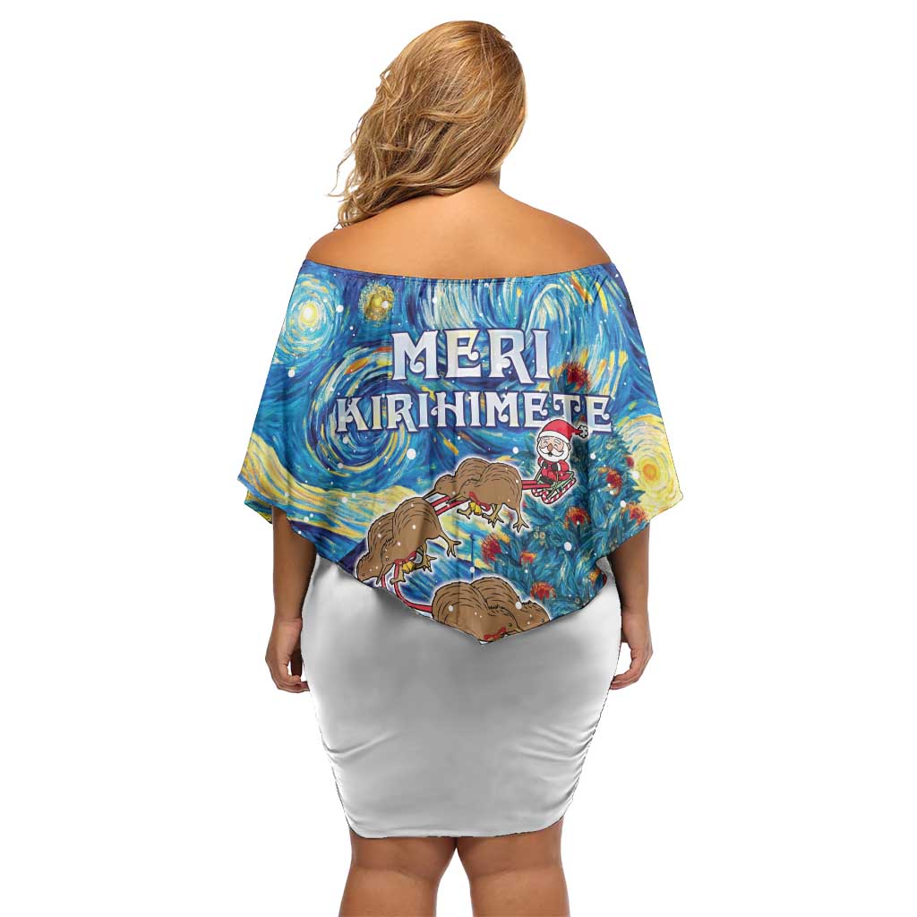 New Zealand Christmas Off Shoulder Short Dress Kiwis Santa Sleigh Starry Night Style
