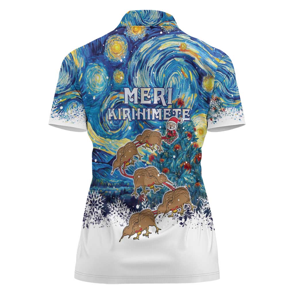 New Zealand Christmas Women Polo Shirt Kiwis Santa Sleigh Starry Night Style LT05 - Polynesian Pride