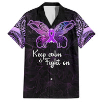 Pancreatic Cancer Awareness Family Matching Long Sleeve Bodycon Dress and Hawaiian Shirt Keep Calm And Fight On Polynesian Pattern LT05 Dad's Shirt - Short Sleeve Purple - Polynesian Pride