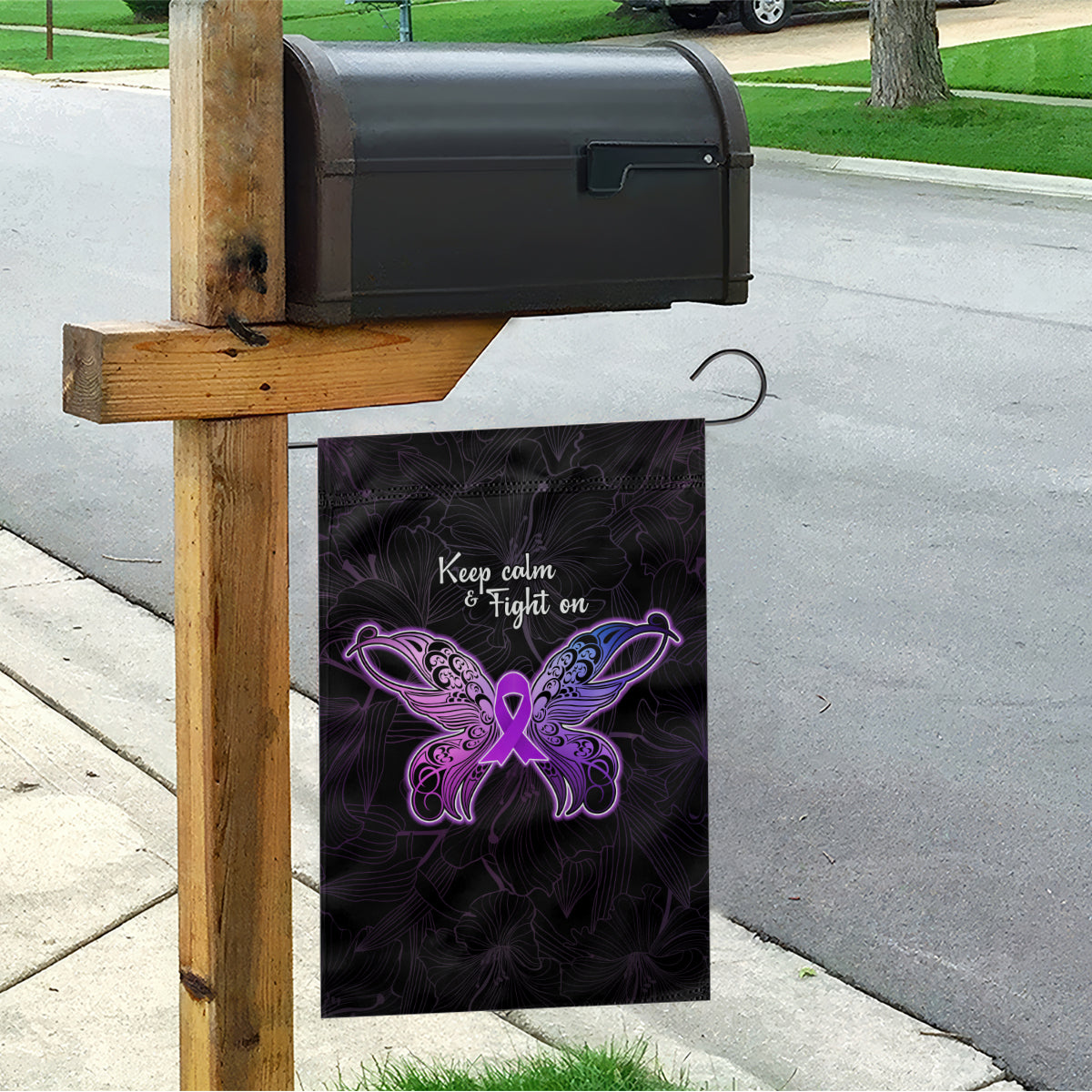Pancreatic Cancer Awareness Garden Flag Keep Calm And Fight On Polynesian Pattern LT05 - Polynesian Pride