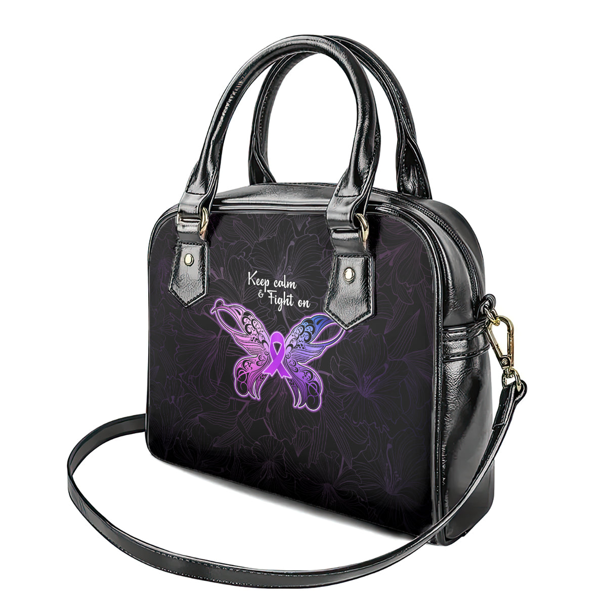 Pancreatic Cancer Awareness Shoulder Handbag Keep Calm And Fight On Polynesian Pattern LT05 - Polynesian Pride
