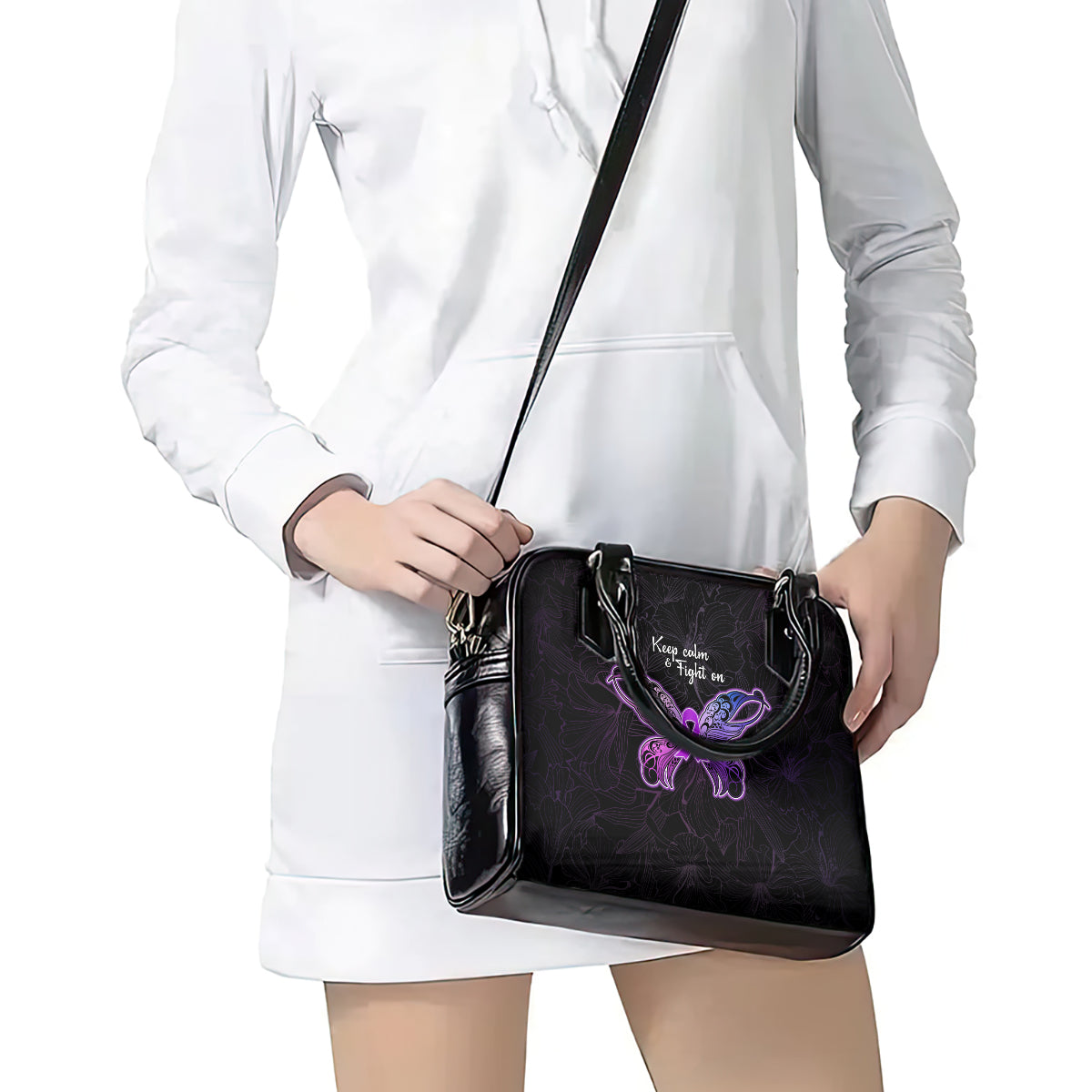 Pancreatic Cancer Awareness Shoulder Handbag Keep Calm And Fight On Polynesian Pattern LT05 - Polynesian Pride