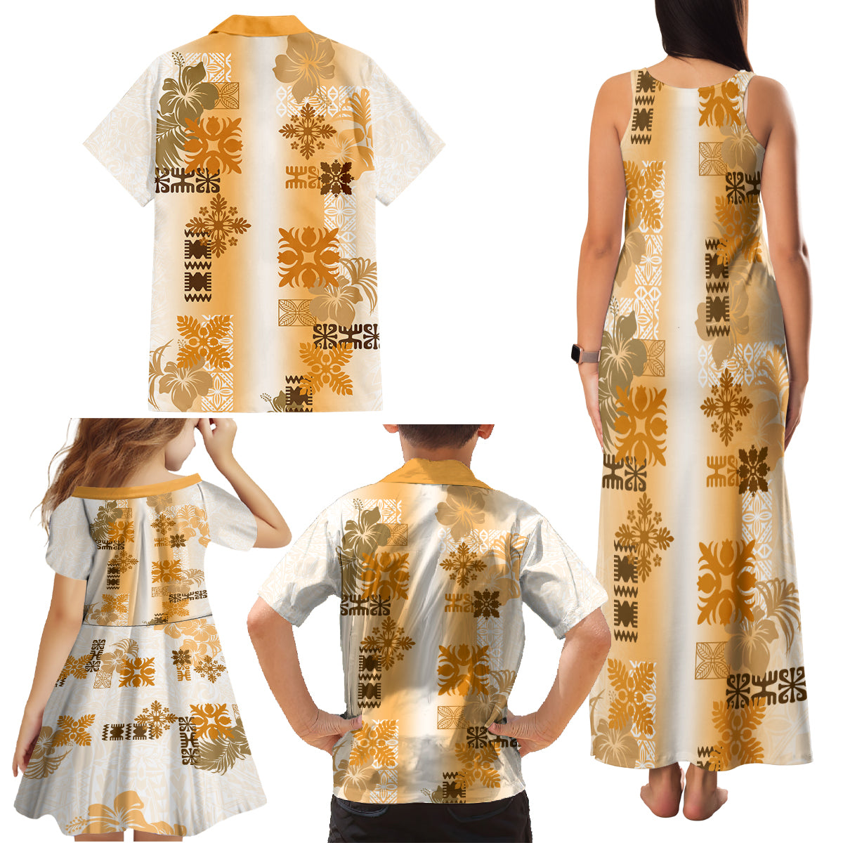 Hawaiian Quilt Family Matching Tank Maxi Dress and Hawaiian Shirt Vintage Pattern Brown LT05 - Polynesian Pride
