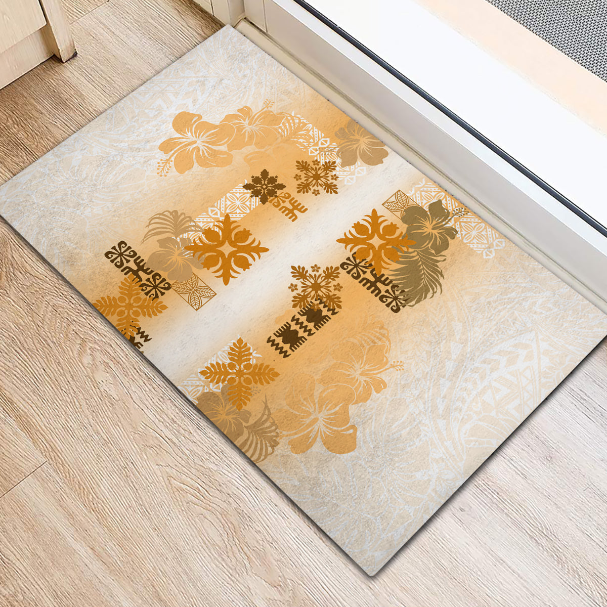 Hawaiian Quilt Rubber Doormat Vintage Pattern Brown LT05 - Polynesian Pride