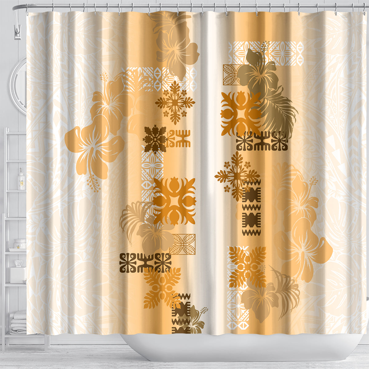 Hawaiian Quilt Shower Curtain Vintage Pattern Brown LT05 - Polynesian Pride