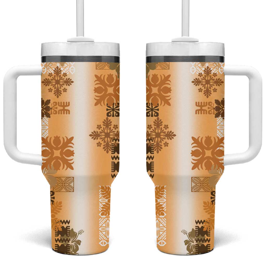 Hawaiian Quilt Tumbler With Handle Vintage Pattern Brown