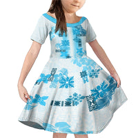 Hawaiian Quilt Family Matching Mermaid Dress and Hawaiian Shirt Vintage Pattern Blue LT05 Daughter's Dress Blue - Polynesian Pride