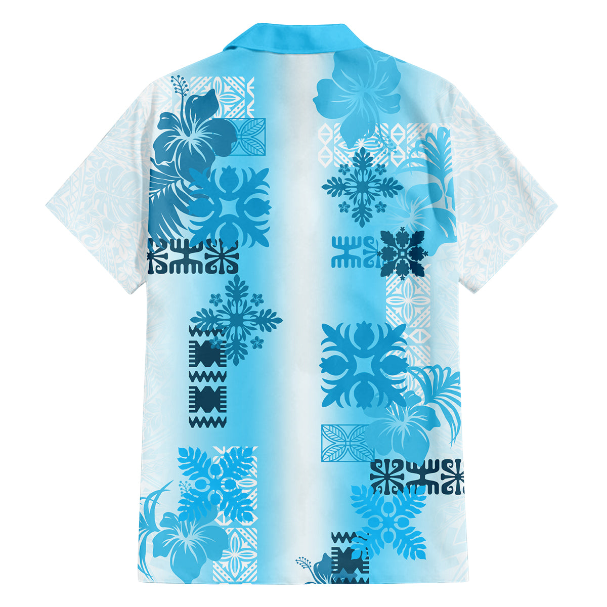 Hawaiian Quilt Family Matching Off Shoulder Short Dress and Hawaiian Shirt Vintage Pattern Blue LT05 - Polynesian Pride