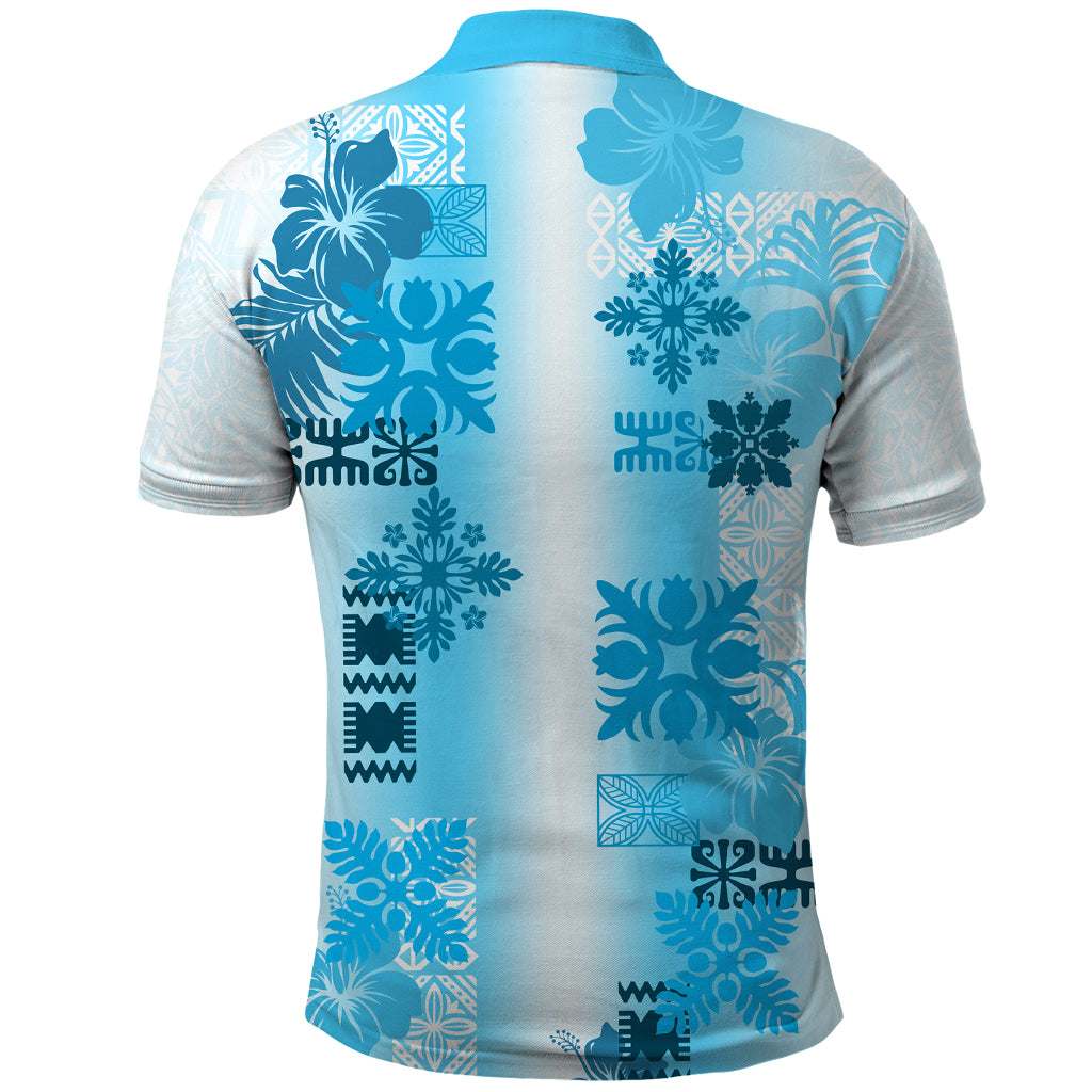 Hawaiian Quilt Polo Shirt Vintage Pattern Blue LT05 - Polynesian Pride
