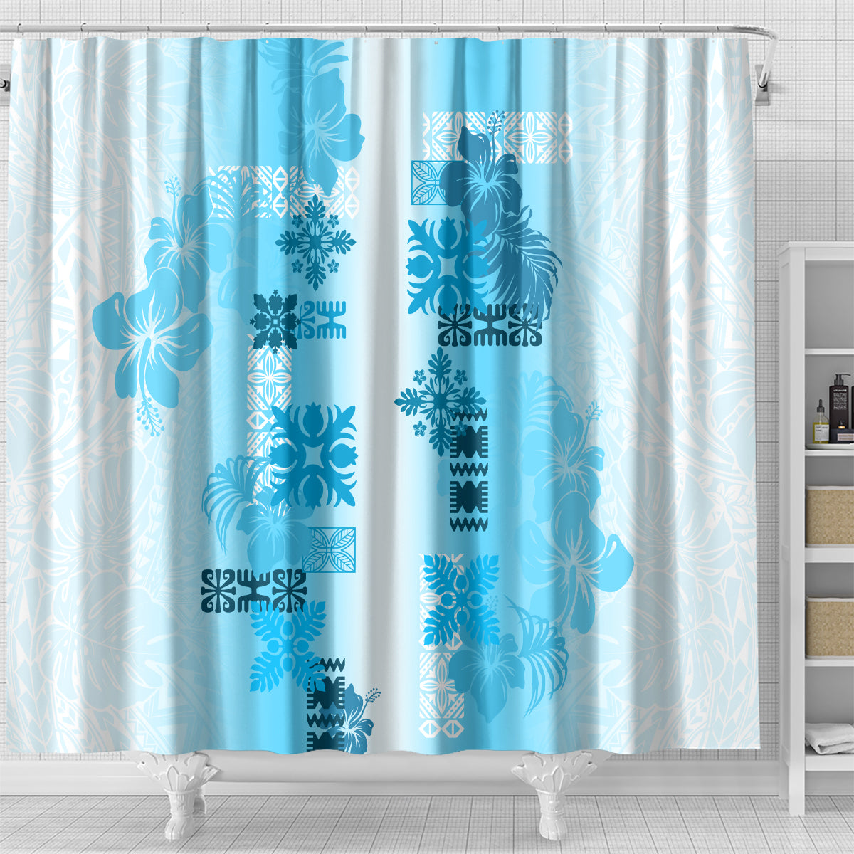 Hawaiian Quilt Shower Curtain Vintage Pattern Blue LT05 - Polynesian Pride