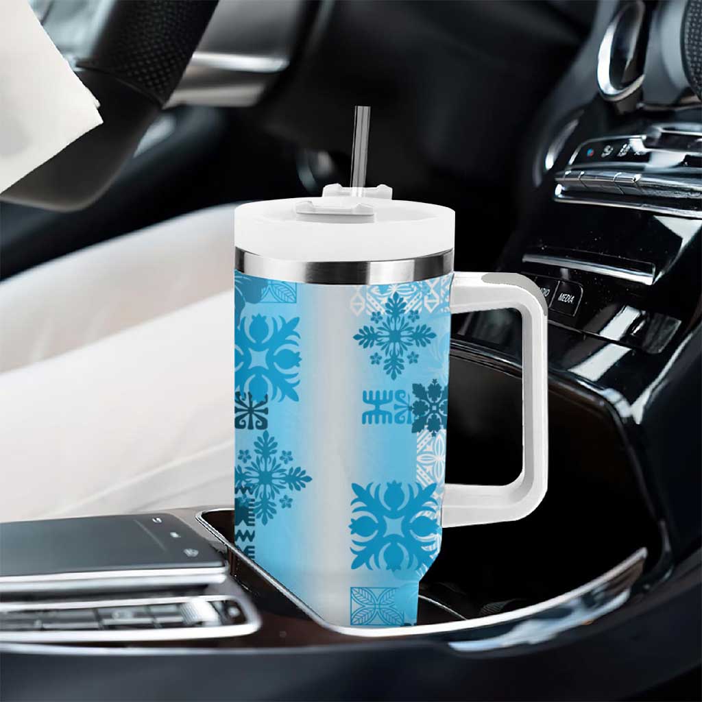 Hawaiian Quilt Tumbler With Handle Vintage Pattern Blue