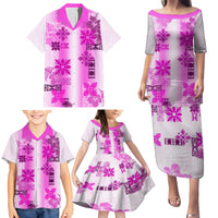 Hawaiian Quilt Family Matching Puletasi Dress and Hawaiian Shirt Vintage Pattern Pink LT05 - Polynesian Pride