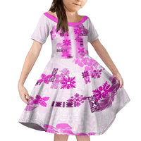 Hawaiian Quilt Family Matching Tank Maxi Dress and Hawaiian Shirt Vintage Pattern Pink LT05 Daughter's Dress Pink - Polynesian Pride