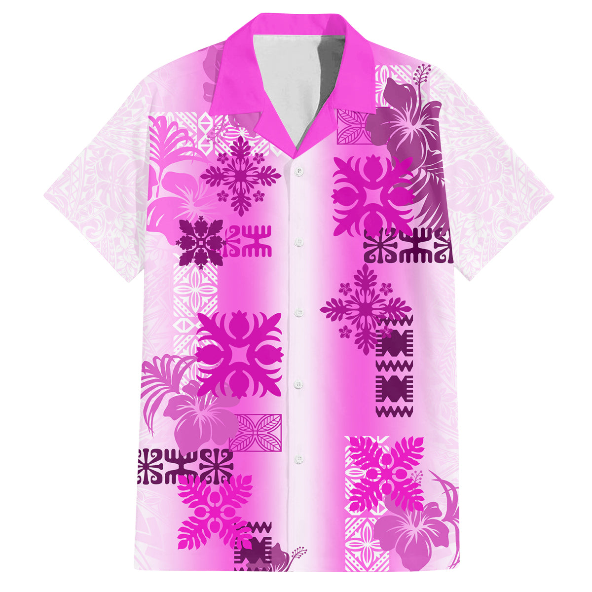 Hawaiian Quilt Family Matching Tank Maxi Dress and Hawaiian Shirt Vintage Pattern Pink LT05 Dad's Shirt - Short Sleeve Pink - Polynesian Pride