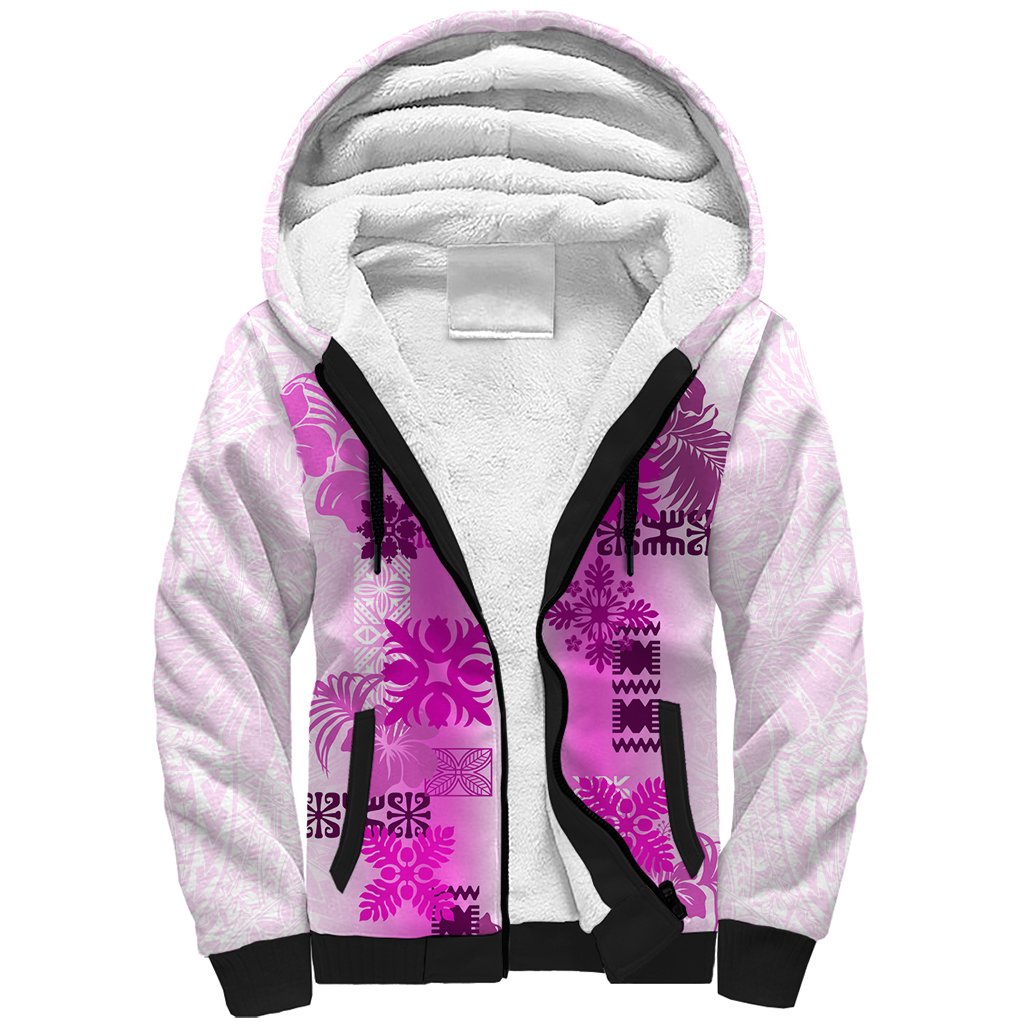 Hawaiian Quilt Sherpa Hoodie Vintage Pattern Pink LT05 Unisex Pink - Polynesian Pride