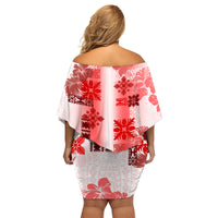 Hawaiian Quilt Family Matching Off Shoulder Short Dress and Hawaiian Shirt Vintage Pattern Red LT05 - Polynesian Pride