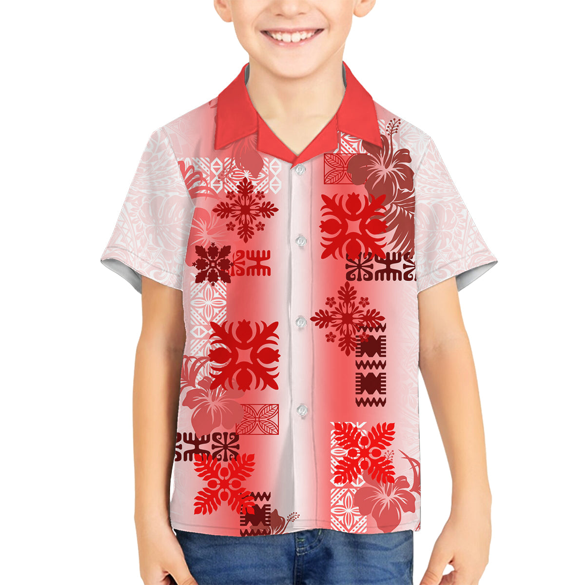 Hawaiian Quilt Family Matching Tank Maxi Dress and Hawaiian Shirt Vintage Pattern Red LT05 Son's Shirt Red - Polynesian Pride
