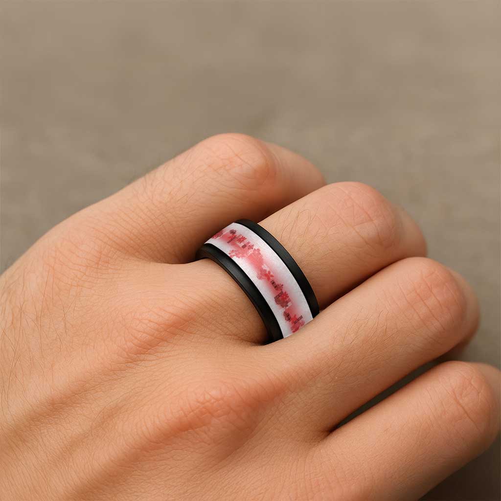 Hawaiian Quilt Spinner Ring Vintage Pattern Red - Polynesian Pride