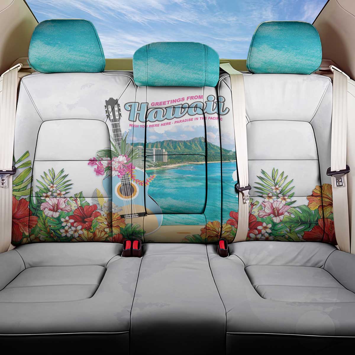 Aloha Hawaii Waikiki Beach Landscape Back Car Seat Cover LT05 One Size White - Polynesian Pride