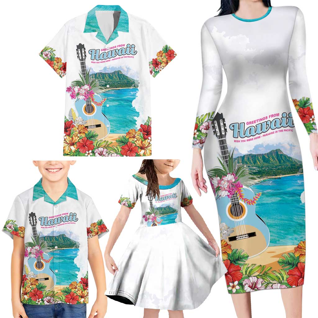Aloha Hawaii Waikiki Beach Landscape Family Matching Long Sleeve Bodycon Dress and Hawaiian Shirt LT05 - Polynesian Pride
