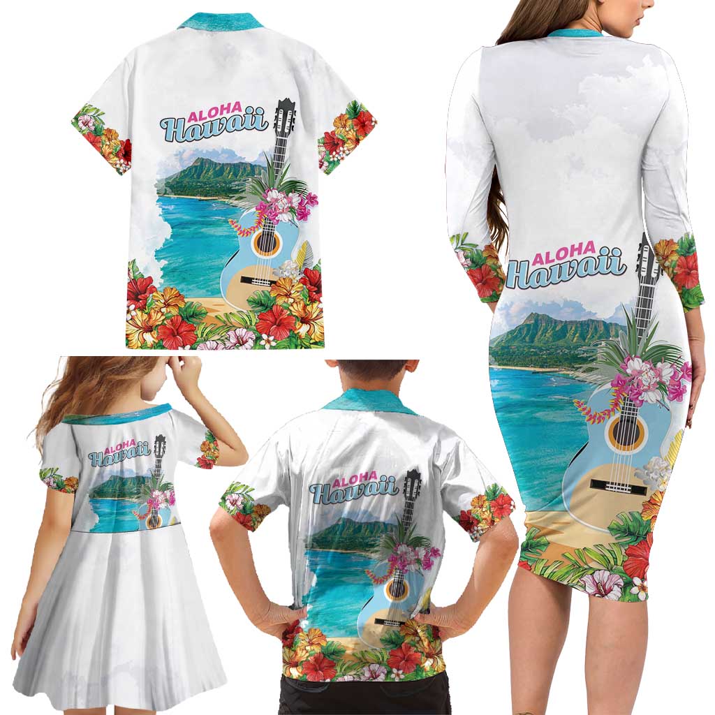 Aloha Hawaii Waikiki Beach Landscape Family Matching Long Sleeve Bodycon Dress and Hawaiian Shirt LT05 - Polynesian Pride