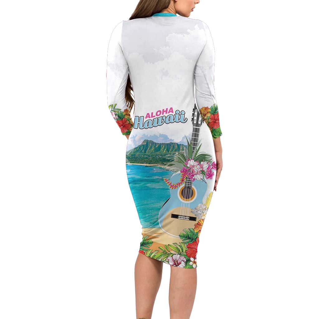 Aloha Hawaii Waikiki Beach Landscape Family Matching Long Sleeve Bodycon Dress and Hawaiian Shirt LT05 - Polynesian Pride