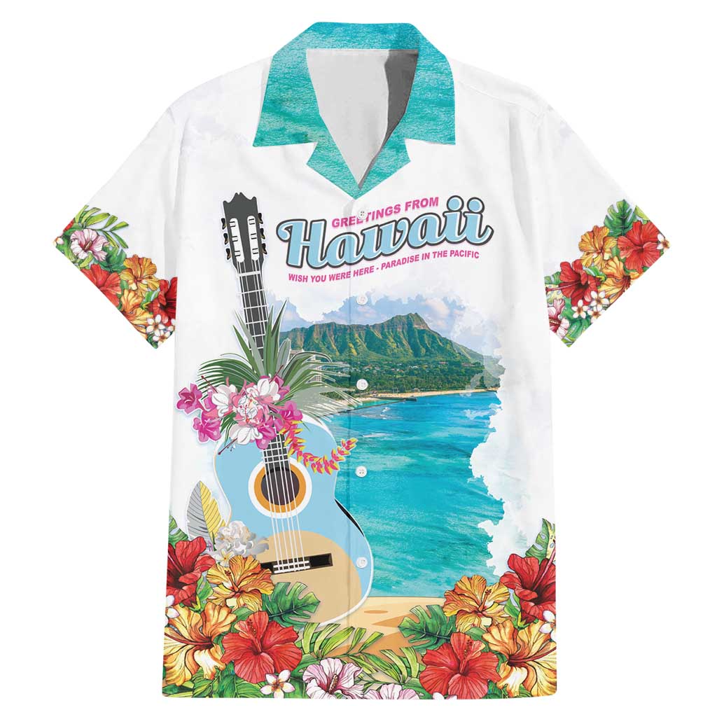 Aloha Hawaii Waikiki Beach Landscape Family Matching Mermaid Dress and Hawaiian Shirt LT05 Dad's Shirt - Short Sleeve White - Polynesian Pride